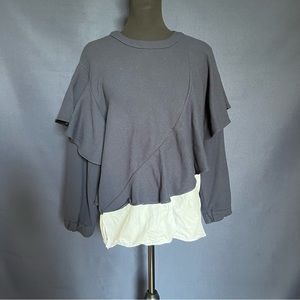 Zara Trafaluc Collection Womens Navy Blue Long Sleeve Ruffle Sweater Sz M